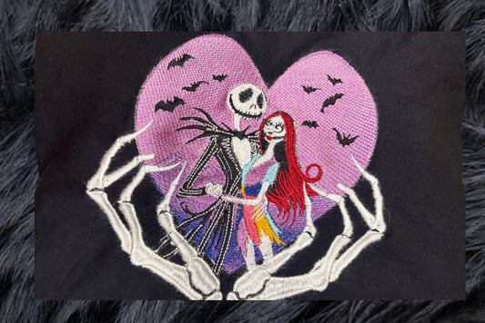 Skeleton Couple with Purple Heart and Bat Design